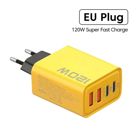 Быстрое Зарядное Устройство 120 Вт, 4-портовый Адаптер QC3.0 USB-C, Настенное Крепление