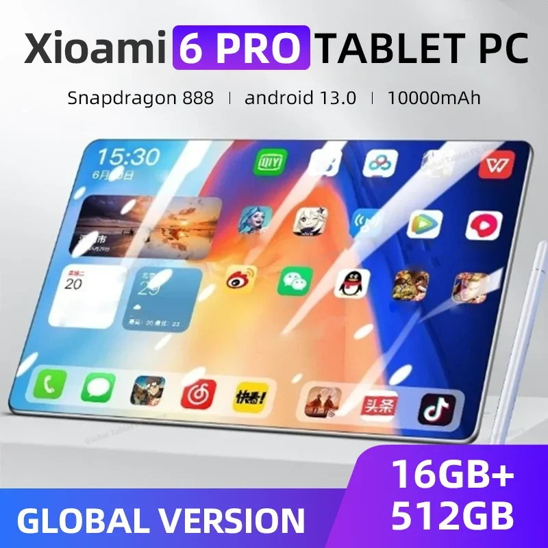 

2023 оригинальный планшетофон Android 13 планшетный ПК Pad 6 Pro Snapdragon 888 10000 мАч 16 ГБ + 512 Гб телефон с двумя SIM-картами Wi-Fi HD 4K MiTab