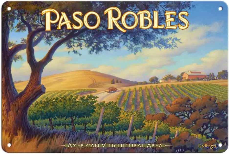Paso Robles Wineries — Сан Луиспо California Vineyards Wine Country Art от Kerne Erickson 8 x 12 дюймов винтажная