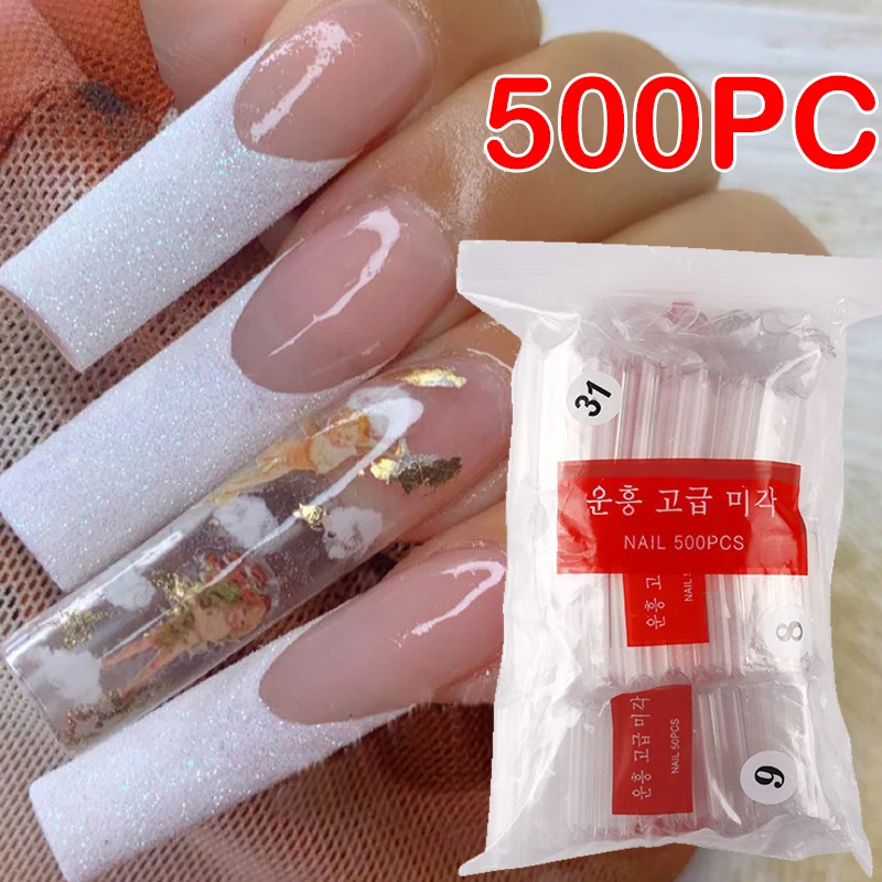 

500PC Natural Clear False Nails Half Cover Square Long Artificial Acrylic Fake Nail DIY Tips Press on Manicure Tools Accesoires