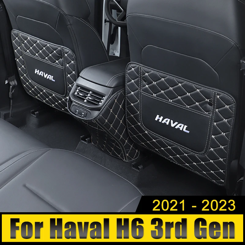 

For Haval H6 3rd Gen 2021 2022 2023 DHT-PHEV Leather Car Rear Seat Back Children Anti-Kick Pad Armrest Cover Case Dirt-Proof Mat