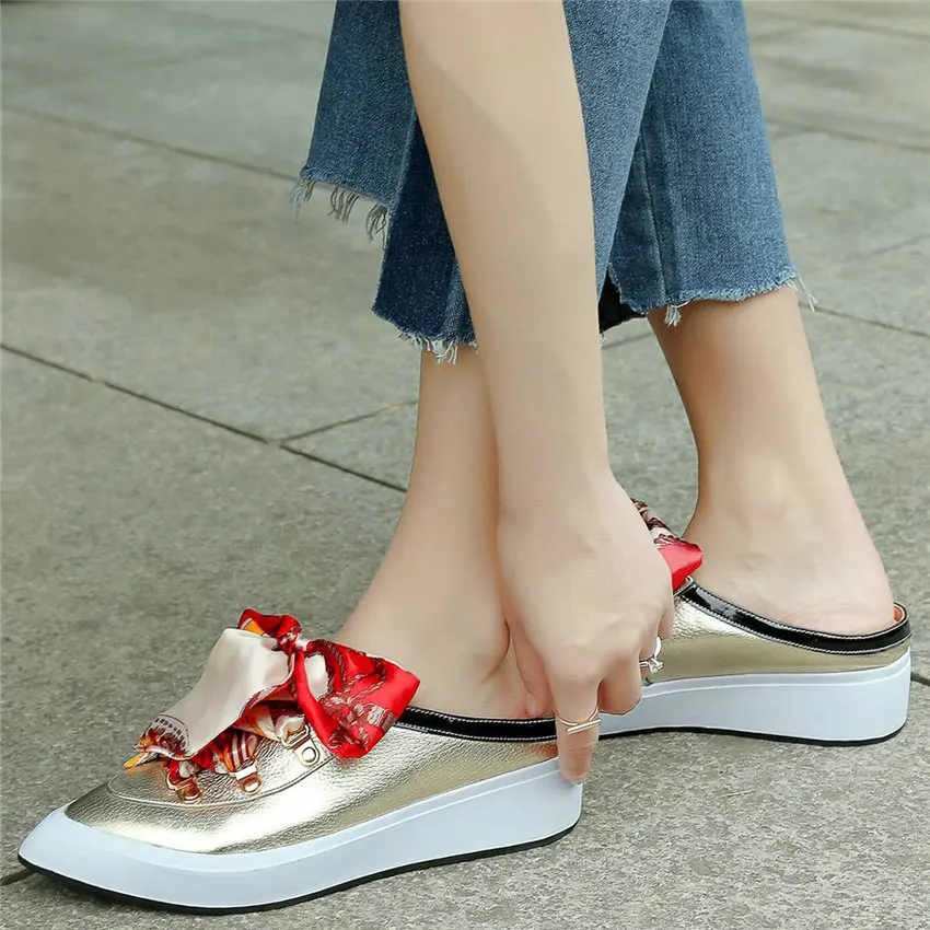 

Wedges Mules Women Lace Up Cow Leather Gladiator Sandals Female Pointed Toe Fashion Sneakers Summer Platform Pumps Casual Shoes