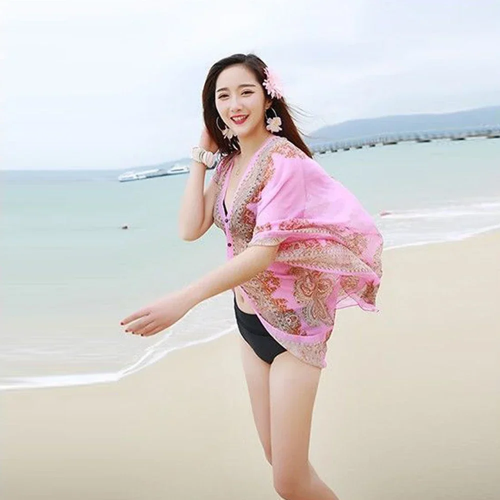 Шаль с цветочным принтом женские накидки пуговицами солнцезащитный крем удобная