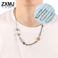 zxmj trend diamond necklace smiley dice necklaces for men 2 color geometric necklaces mens neck fashion sweater chain jewelry