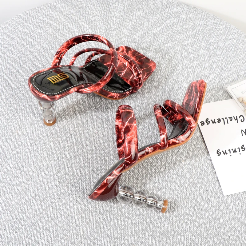 Female slippers factory outlet foreign trade square toe glass sandals patent leather crack new sexy outdoor high-heeled slippers