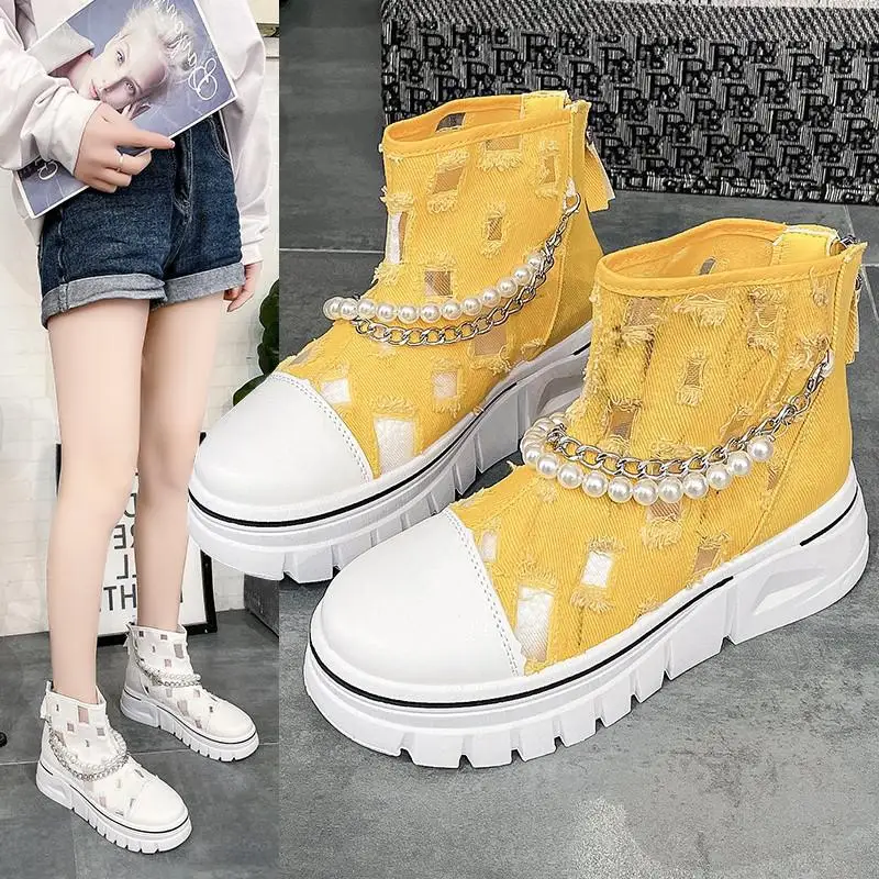 

High-top Canvas Shoes Women's 2022 New Shoes Female Students Korean Version Of The Short Boots Women's All-match Thick Bottom