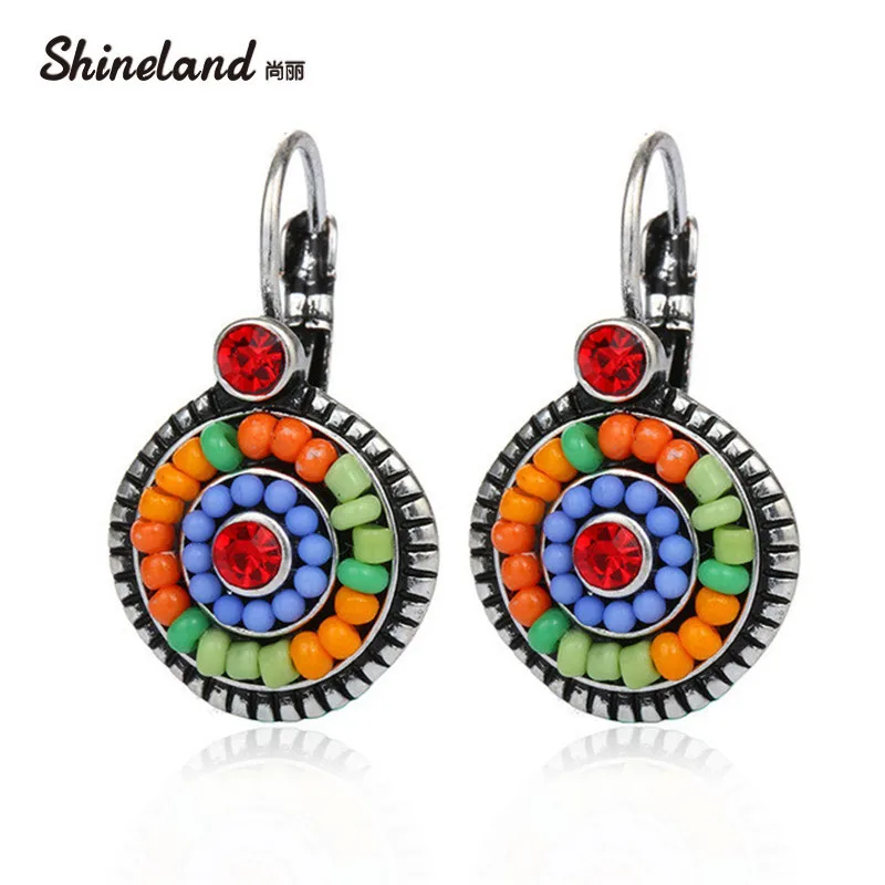 

Vintage Earrings 2 Brincos Women trendy Colorful Beads Charms Rhinestones Ethnic Drop Earrings Bohemian Statement Jewelry