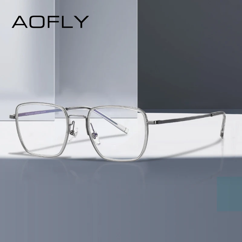 

AOFLY Vintage Titanium Prescription Eyeglasses Frame Men Square Anti Blue Light Glasses Women Retro Luxury Brand Eyewear UV400