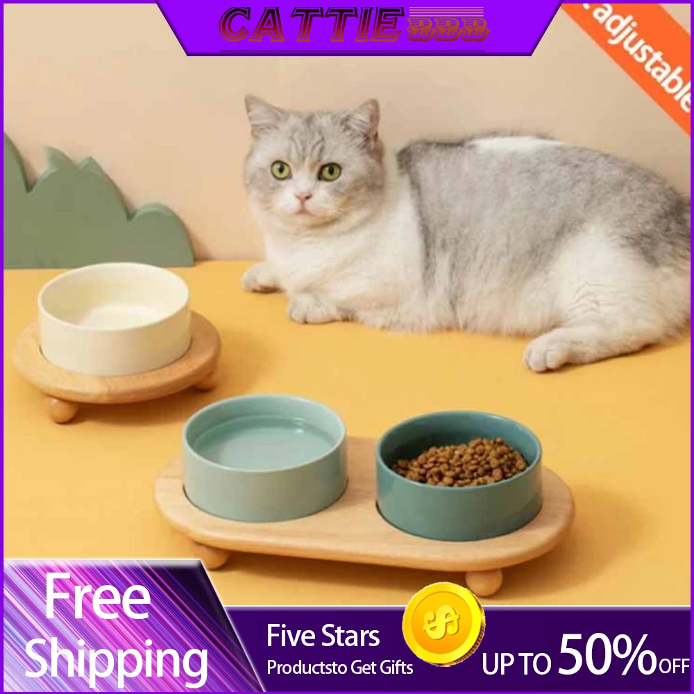 

Ceramic cat dog food ceramics bowl drinking Protect cervical spine double bowl protection cervical spine pet supplies