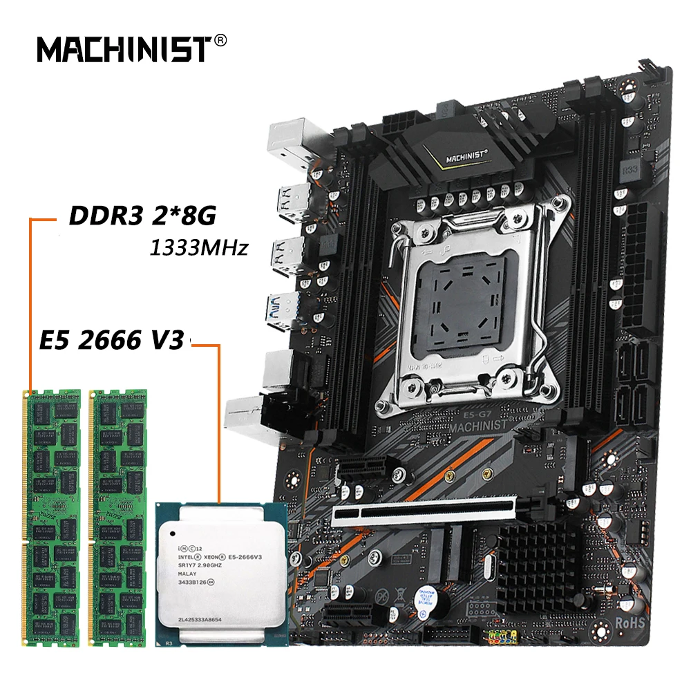 

MACHINIST X99 Motherboard Combo Set LGA 2011-3 Xeon E5 2666 V3 Processor DDR3 16GB(2pcs x 8g) 1333MHz RAM Memory G7 NVME M.2