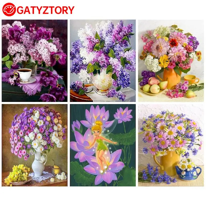 

GATYZTORY DIY алмазная живопись, Цветочная мозаика, картина Стразы, полная выкладка, квадратная Алмазная вышивка, розовый цветок, декор для H