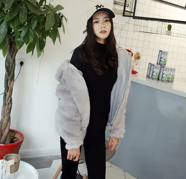 Fur-like Mink Coat Female Faux Fur Hooded Short Coat Rabbit Fur In Autumn  Winter Long Mink Female Agent Casual Girl Wear Jacket