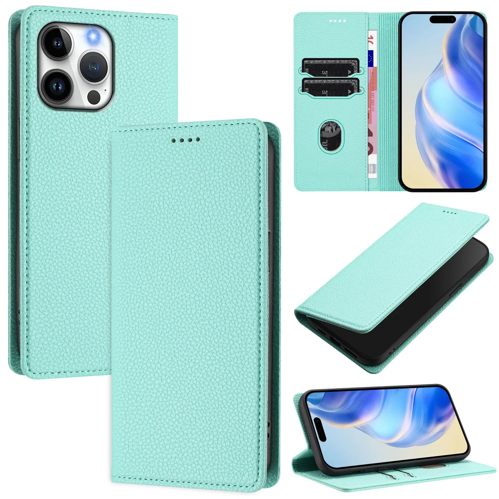 Фото Кожаный чехол-флип с текстурой личи для Redmi Note 11 Pro Plus 11R 11E 11S 10 10T 9 8 7, магнитный чехол для телефона с 2 слотами для карт №3