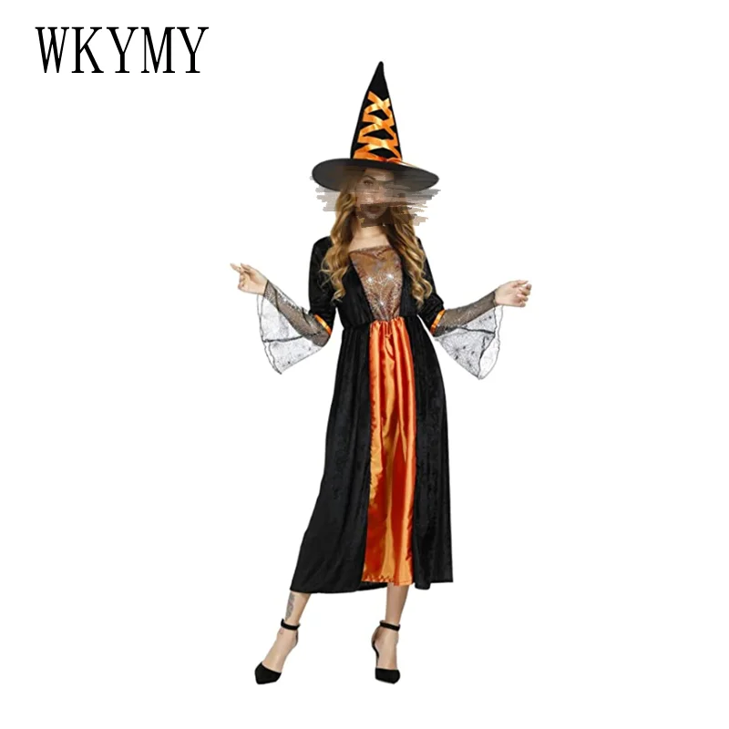 

WKYMY Women Cosplay Witch Costume Dress Sorceress Wicked Witch Renaissance Plus Size Wanda Maximoff Scarlet Halloween Carnival