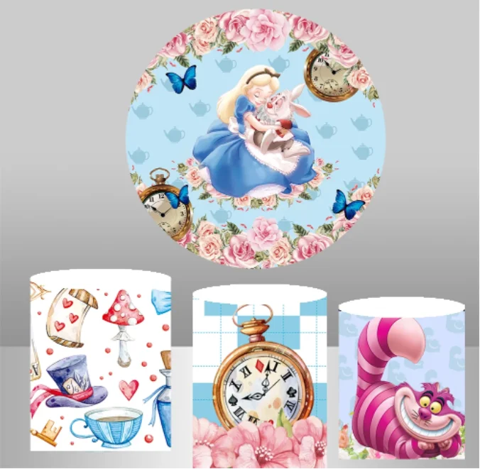 

Alice In Wonderland Round Backdrop Child's Birthday Party Photo Background Photography Studio Prop Vinyl and Elastic Photocall