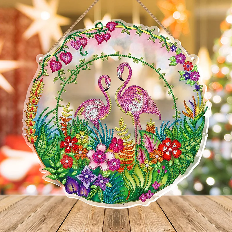 Diy Diamond Painting Wreath Decoration Window with LED Acrylic Door Hanging Christmas Wreat |