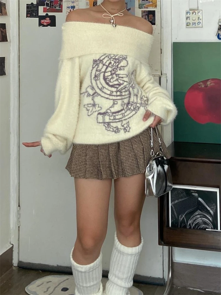 Женский свитер в стиле преппи Y2k жаккардовые пуловеры с высоким воротником