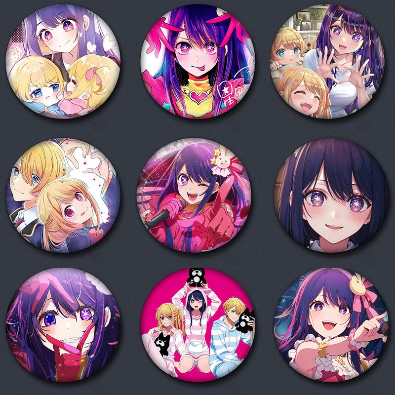 

5.8cm Anime Collection Badge OSHI NO KO Frosted Fine Glitter Pins Cartoon Figure Surrounding Costumes Badge No.1-No.25