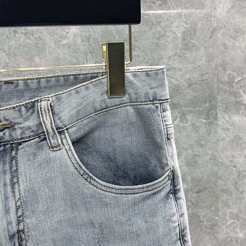 TB THOM Jeans 2022 Korean Fashion Brand Men Pants Classic RWB Stripes Color Pocket Solid Trousers Casual Harajuku Slim Jean