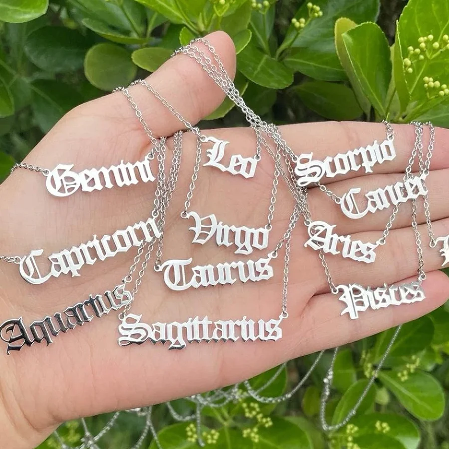 

Waterproof Non-Tarnish 100% Stainless Steel Zodiac Letter Necklace Wholesale Fashion Women Aries Horoscope Astrology Jewelry