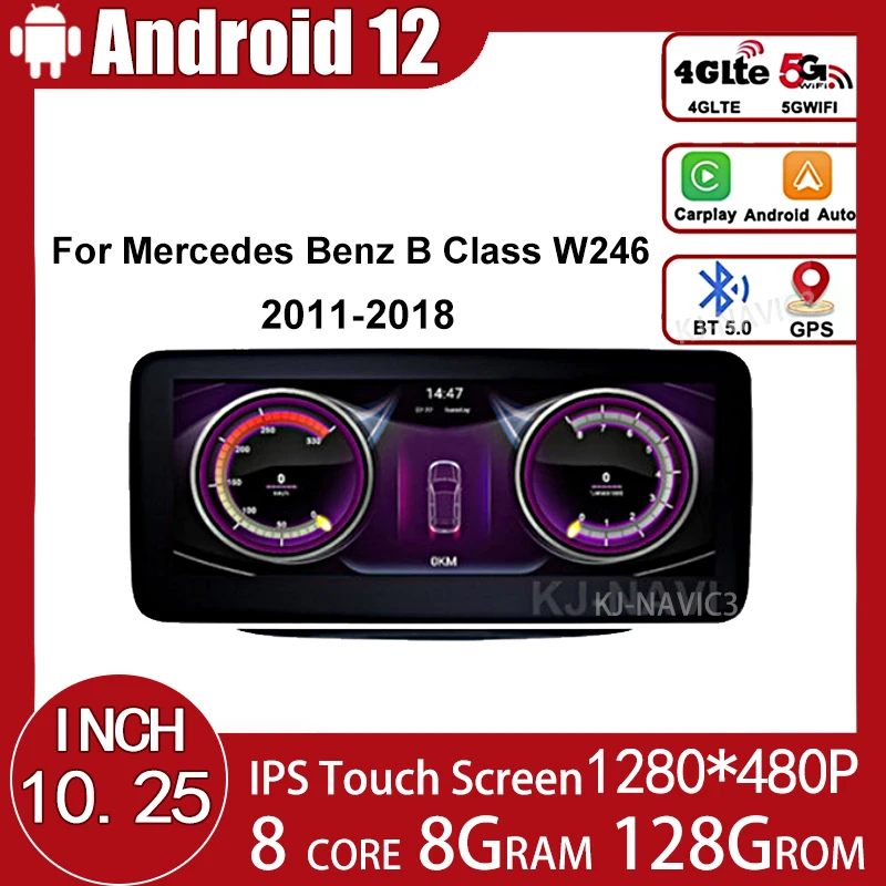 10.25" Car Touch Screen BT WIFI 4G SIM Carplay Auto GPS Multimedia Radio Android 12 For Mercedes Benz B Class W246 2011-2018