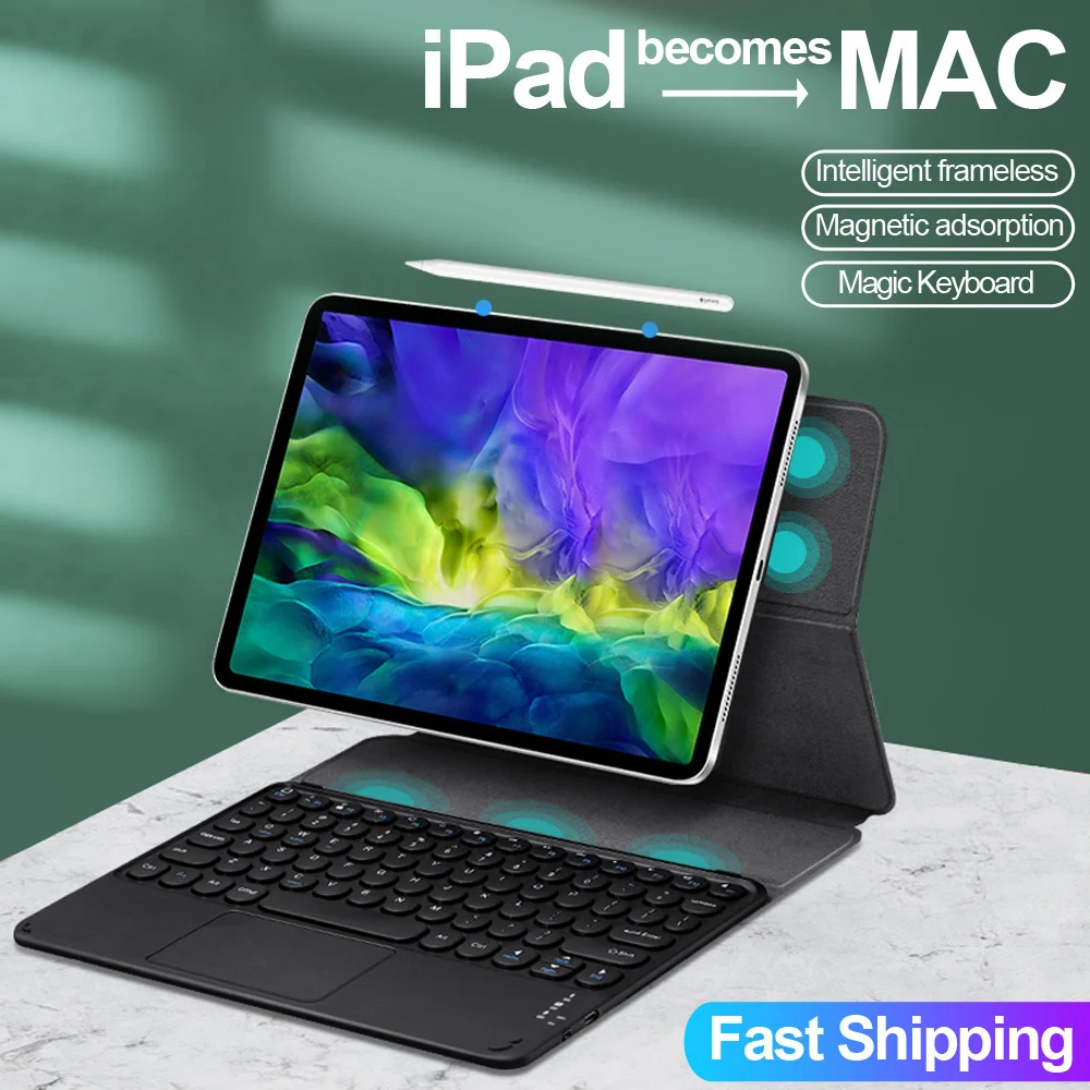 

Волшебная клавиатура для iPad Pro 11 чехол 2021 для 12,9 2018 Air 4 2020 чехол с магнитной Bluetooth сенсорной панелью чехол для клавиатуры s