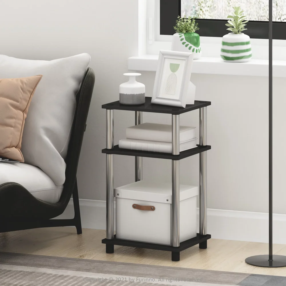 

Furinno Just 3-Tier Turn-N-Tube End Table, 1-Pack, Columbia Walnut/Black