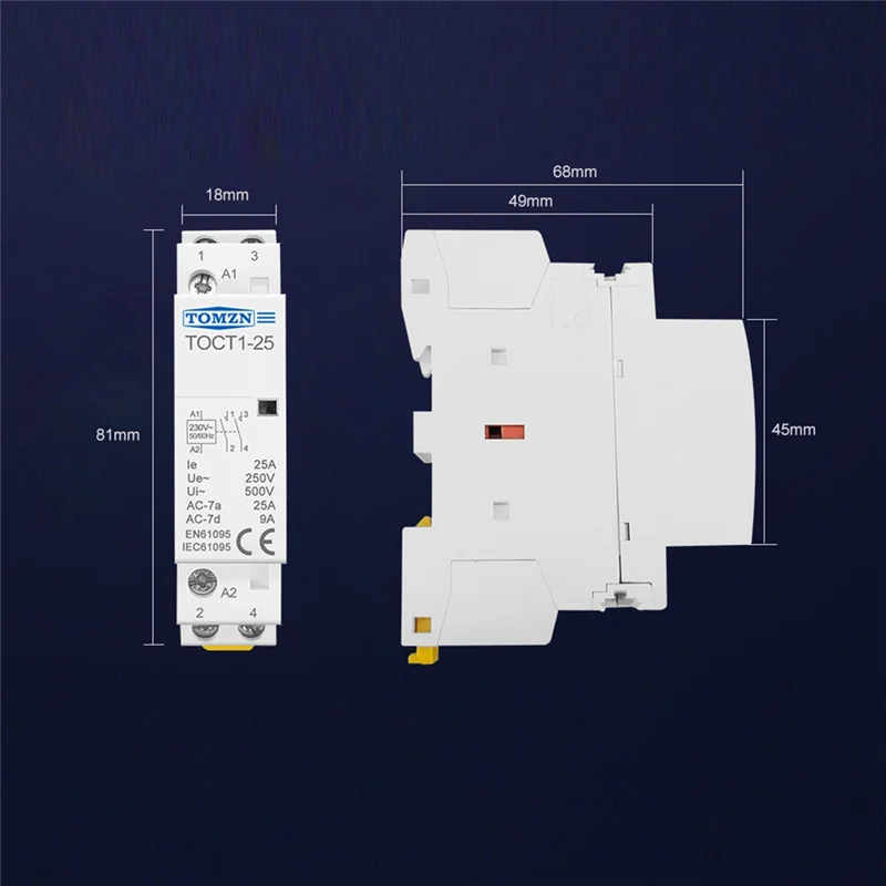 TOMZN TOCT1-25 2P 25A 220V/230V 50/60HZ Din Rail бытовой модульный контактор переменного тока 2 без