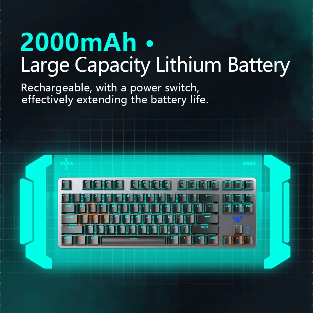 aula f3287 mechanical keyboard wireless bluetooth 87 keys backlight gaming keyboard for android windows desktop laptop pc free global shipping