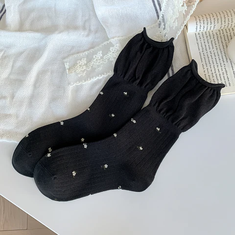Женские носки, длинные новые тенденции, простые носки с цветочным узором для девочек в японском стиле, дышащие модные повседневные мягкие свободные носки, новинки осени