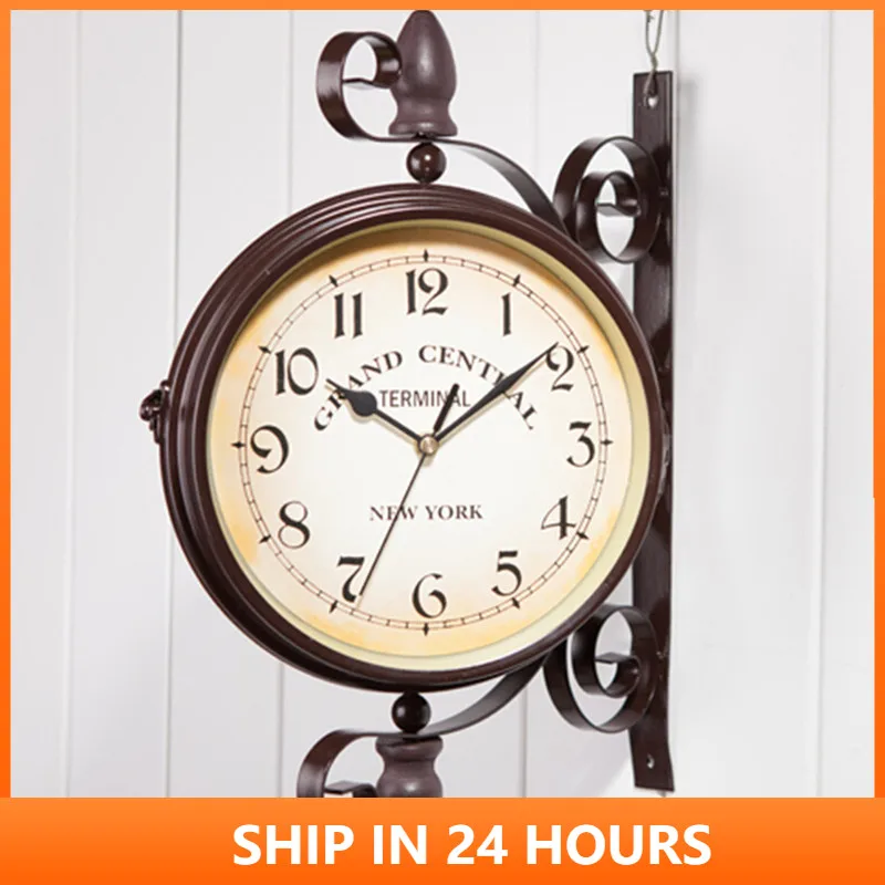 

5/6/8 Inch Double Side Vintage Wall Clock Outdoor Garden Wall Art Decoration Salon Watch Wall Clock Home Living Room Decor 3