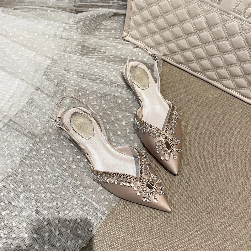 

Pointed Toe Single Shoes Women's Shoes Popular Shallow Mouth Flat Scoop Shoes Rhinestone Champagne Wedding Shoes Bridal Shoes