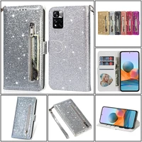 glitter zipper leather cases for xiaomi redmi note 11 10 t 9a 9c 9 s 8 k40 k30 f3 pro max phone with card shockproof cover