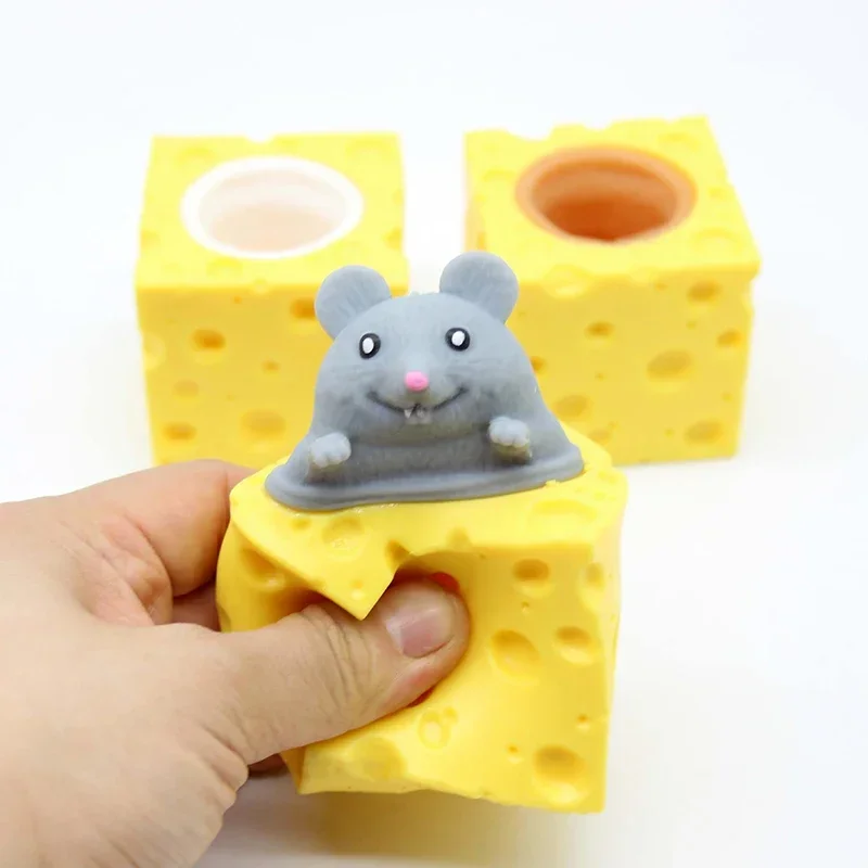 Stress-relieving Pet Cheese Mouse Pinch Fun Stress Ball Vent Squirrel Cup Prank Toy Fidget Toys