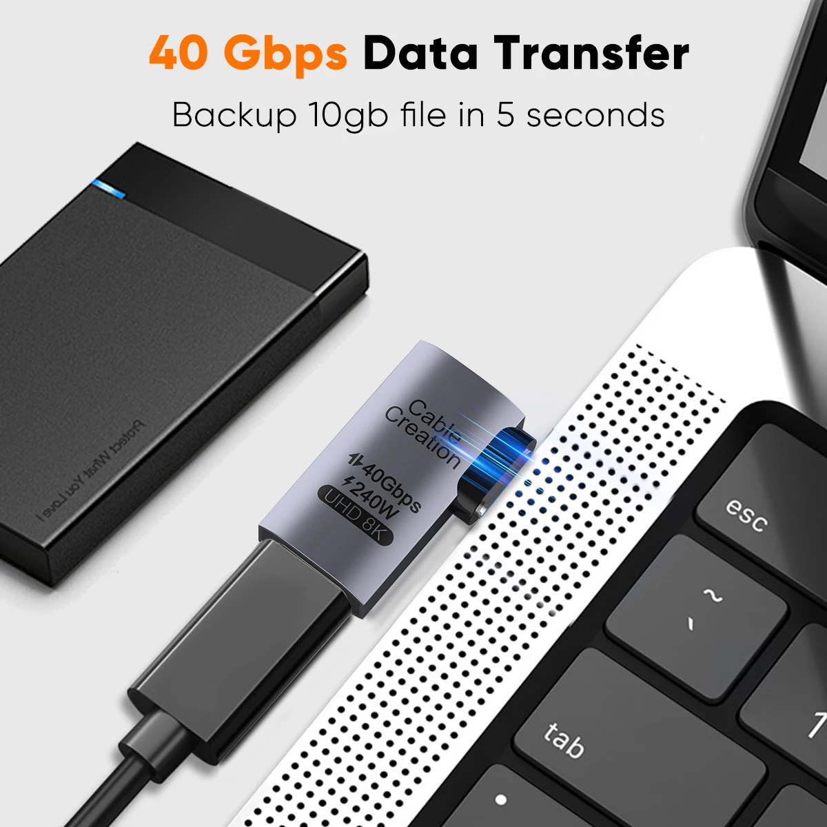 Фото CableCreation 90-градусный адаптер USB C, прямоугольный адаптер USB C «папа-мама», 40 Гбит/с, 240 Вт №2