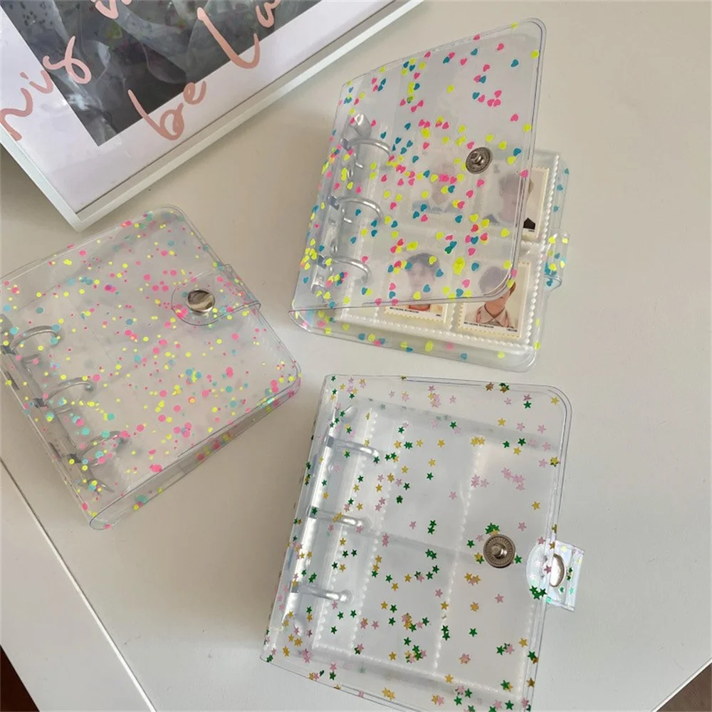 

1/2/3 Loose Leaf Notebook Inch ID Photo Album Laser Star Chasing Small Card Mini 3 Rings Binder Cards Organizer Book Stationery