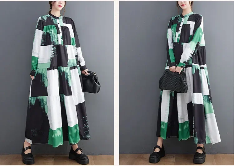 Оранжево-зеленые многослойные платья с длинным рукавом стильное платье-рубашка