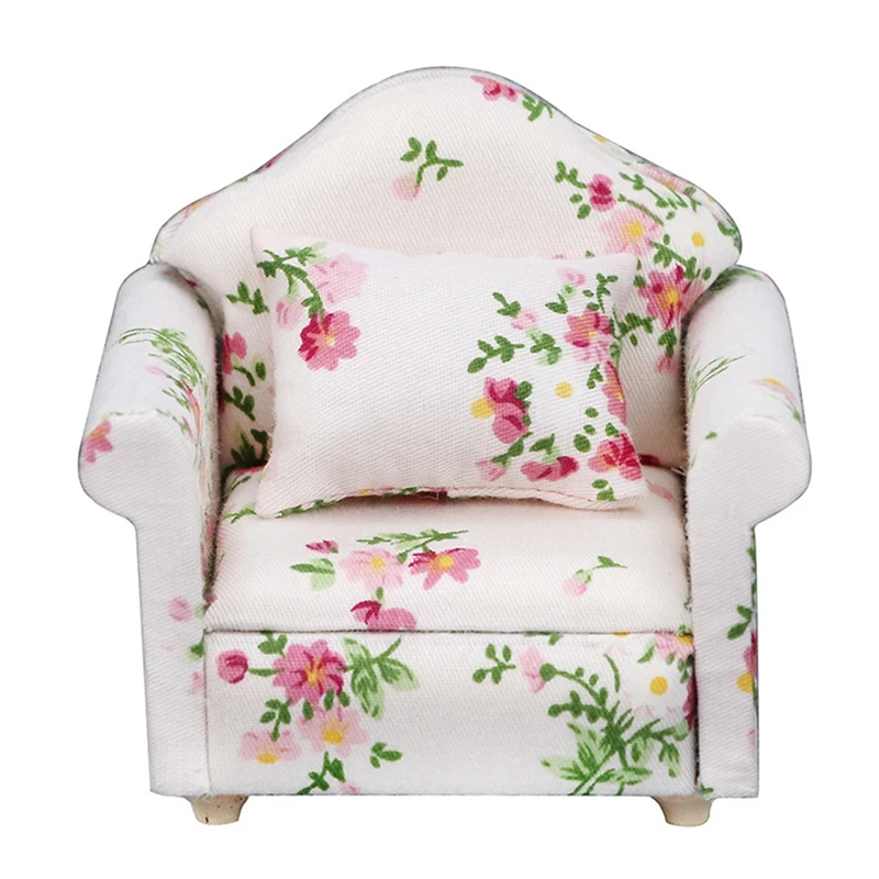 

1/12 Scale Dollhouse Miniature Sofa, Mini Single Sofa Armchair With Pillow Decoration For Furniture Doll House Bedroom