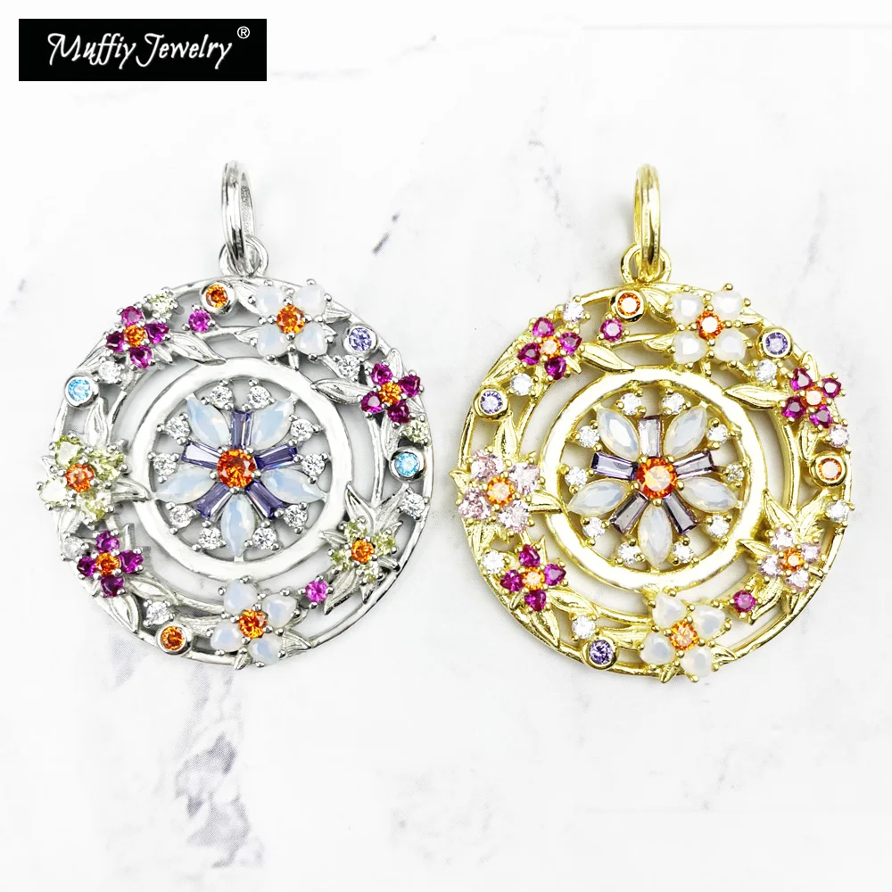

Pendant Flowers Amulet 925 Sterling Silver Golden With Colorful Zirconia Fine Woman Jewelry Fit Necklace Romantic Lucky Gift