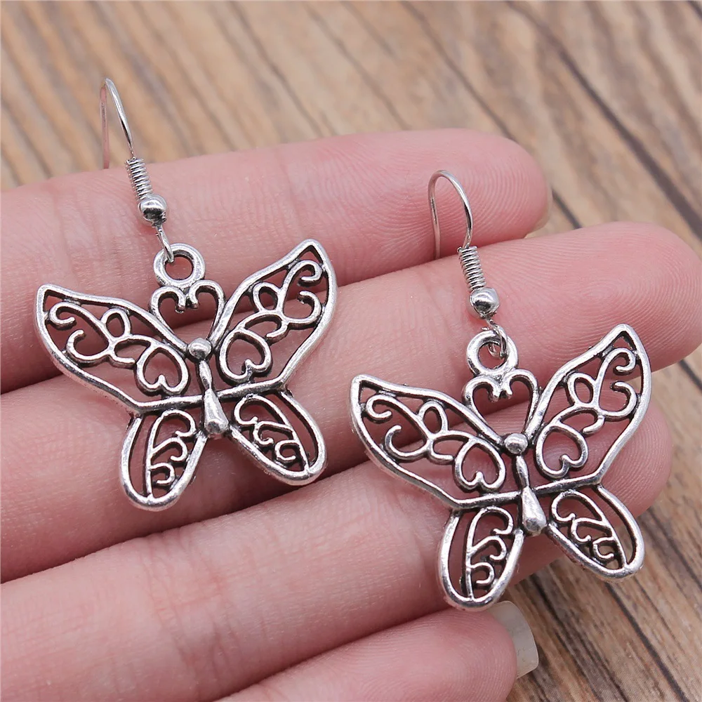 

Модные серьги-бабочки ручной работы, простой дизайн, античное серебро, серьги-капли, дропшиппинг