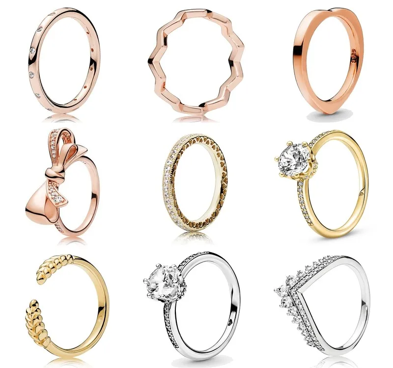 

Authentic 925 Sterling Silver Sparkling Princess Wishbone With Crystal Ring For Women Wedding Party Gift Fashion Jewelry