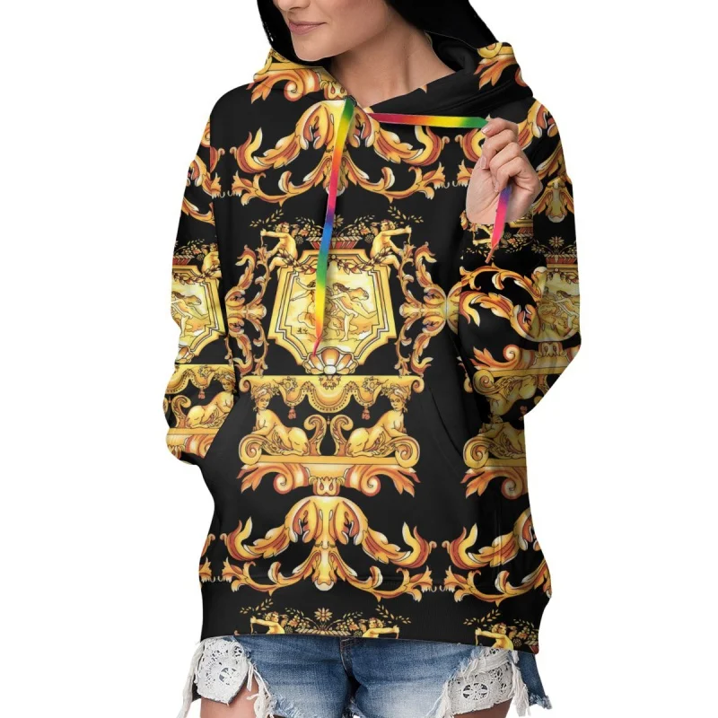 

oen Hoodie Long Sve Stshi u Golden Europe Floral Autun Thi Plover Loose Streetr Fe Plus Size Tops