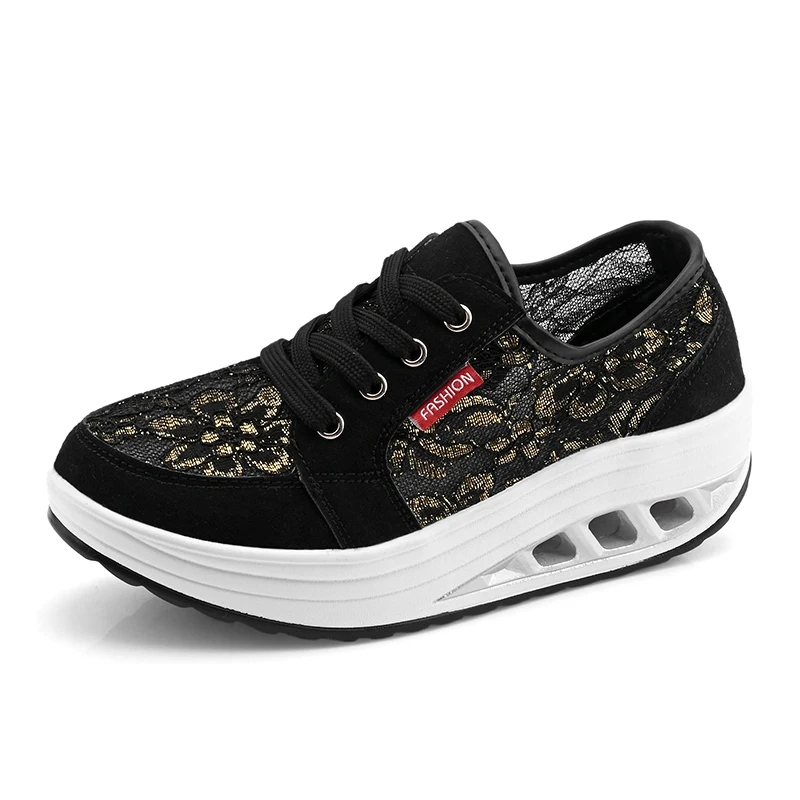 STRONGSHEN Women's  Shoes Spring Breathable Lace Hollowed Out Non-slip Wear-resistant Comfortable Shock-absorbing Rocking Shoes