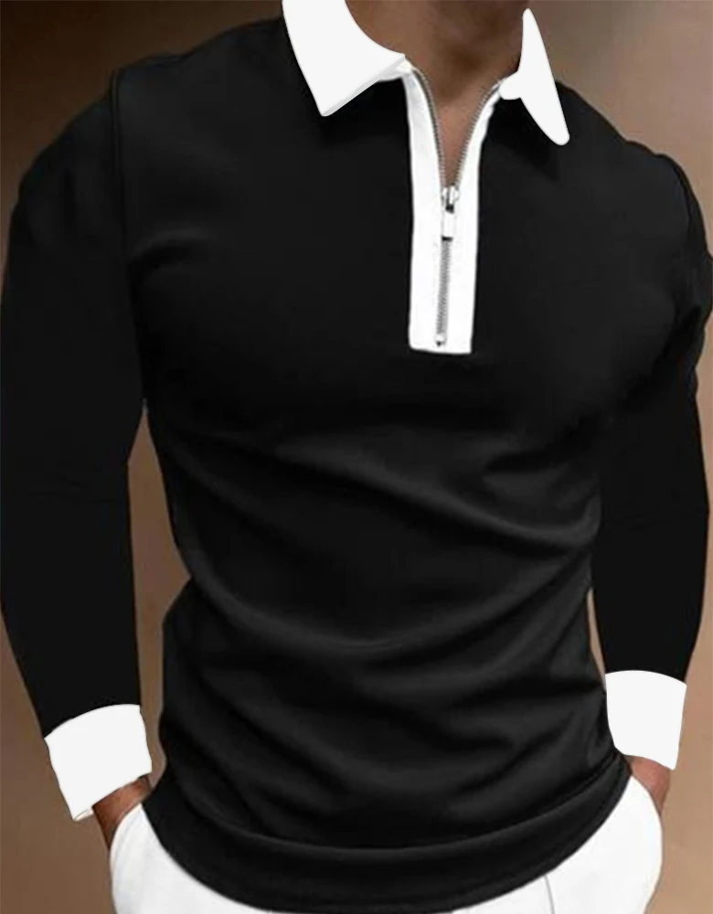 

Мужская повседневная Осенняя рубашка-поло с длинным рукавом, Мужская футболка на молнии, мужские топы, уличная одежда для гольфа, одежда для...