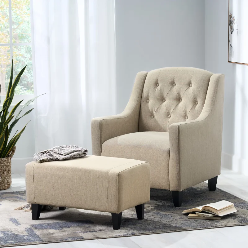 

Noble House Sofia Tufted Fabric Chair and Ottoman Sets, Light Beige