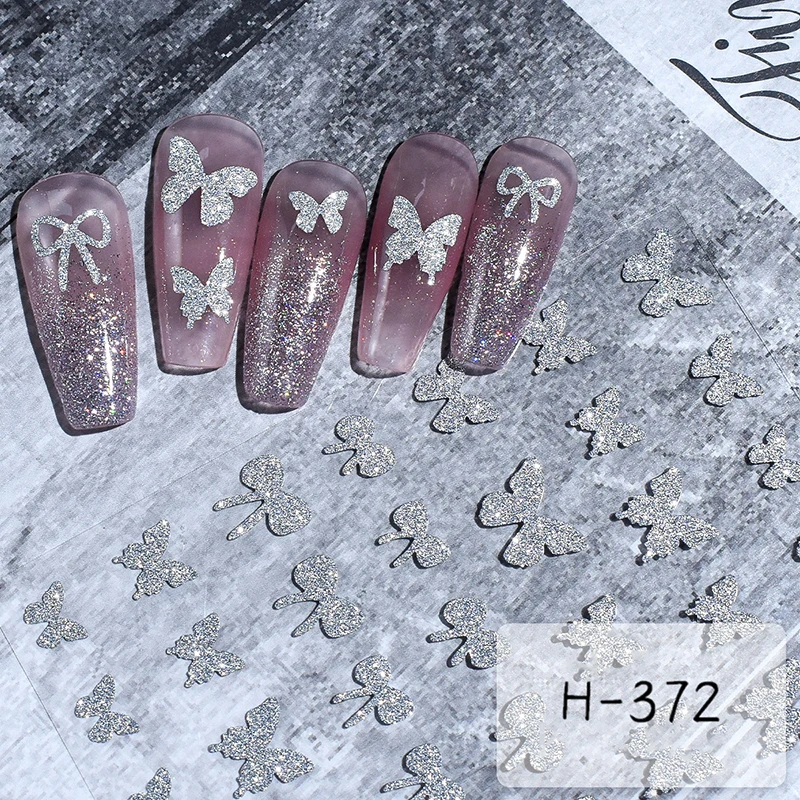 Наклейки для ногтей со сверкающими серебряными сердечками пятиугольными