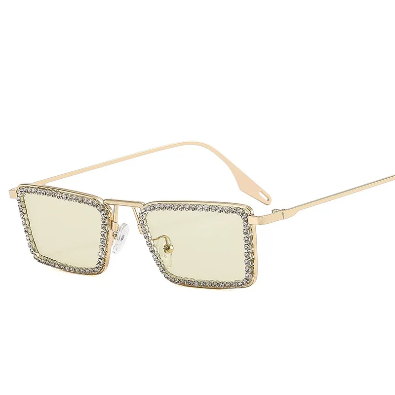 Купи Diamond Small Rectangular Sunglasses Women Metal Frame Crystal Shades Clear Lens For Female Rhinestone Sun Glasses Luxury Brand за 223 рублей в магазине AliExpress