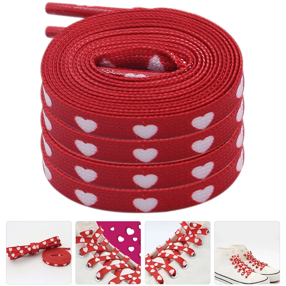 

2 Pairs Red Bottom Heart-shaped Shoelaces Canvas Shoes Band Strap Flat Printing Sneakers Polyester Causal Fashion