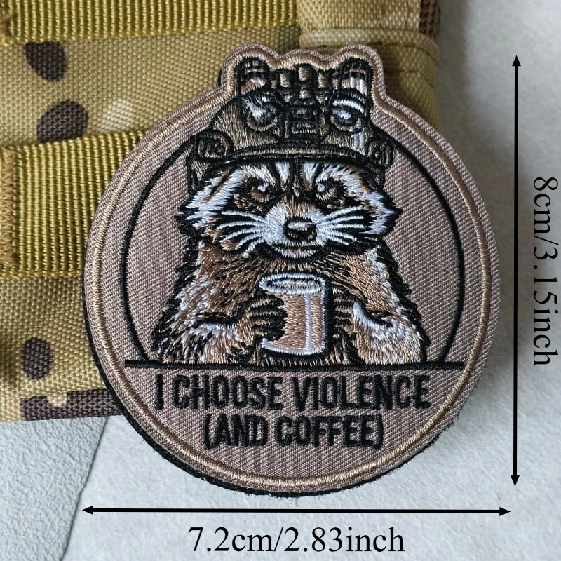 Фото Нашивка-эмблема I Choose Coffee Raccoon с вышивкой, тактическая, на липучке, для жилетов, рюкзаков, декоративная, для одежды №3