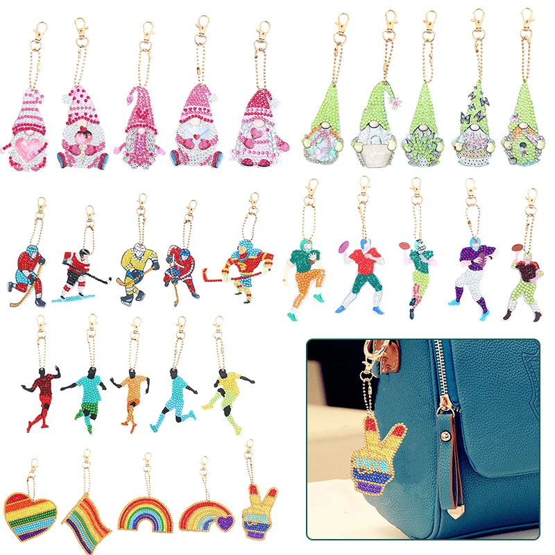 

5pcs DIY Diamond Painting Keychain Bag Pendant Special-shaped Drill Rhinestone Mosaic Craft Kits Key Chain Keyring Handmade Gift